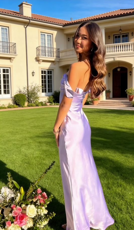 Chic Purple Prom Dress Satin Off-shoulder Sheath Long Evening Dress ED07298