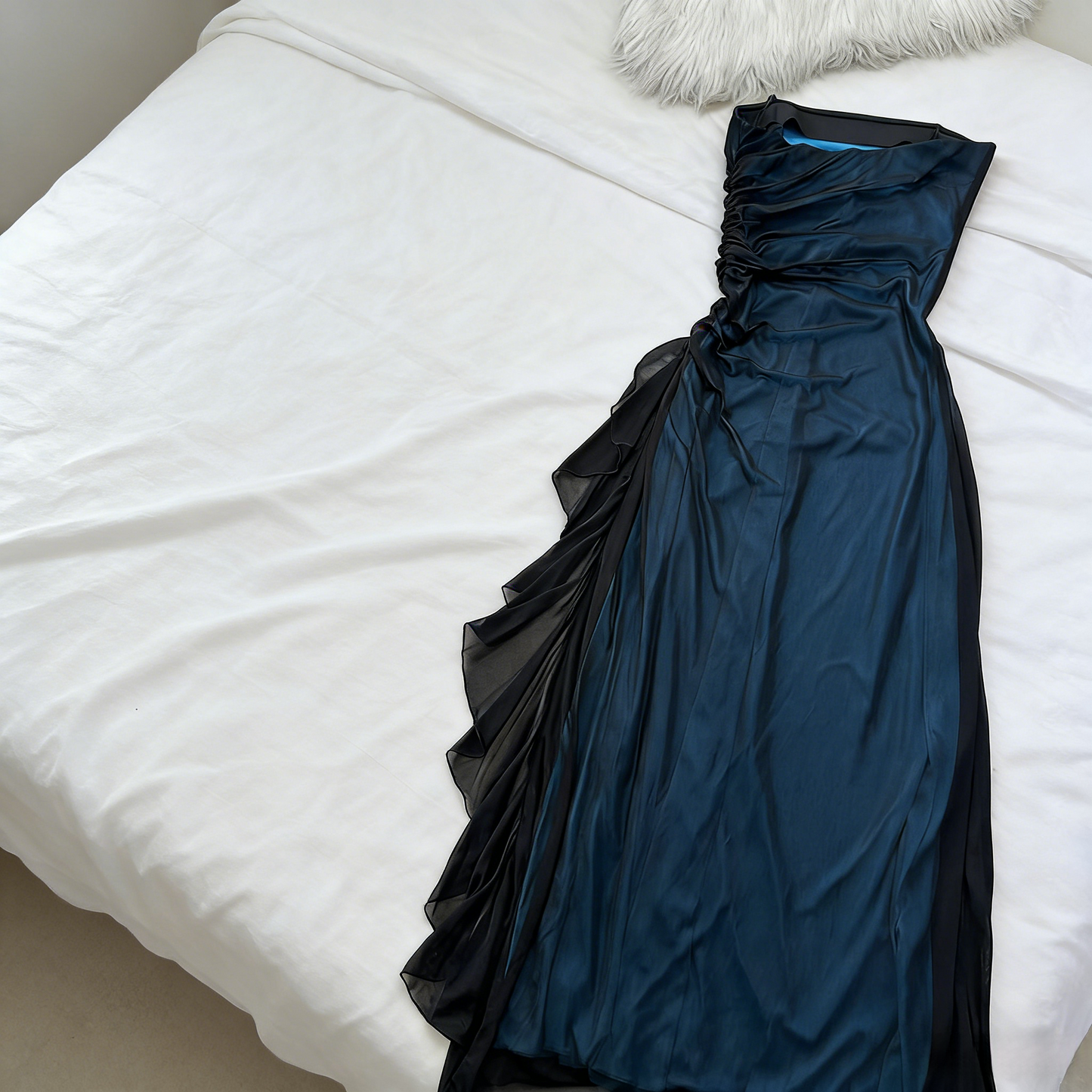 Classy Long Teal Prom Dress Chiffon Sheath Strapless Evening Dress ED07304