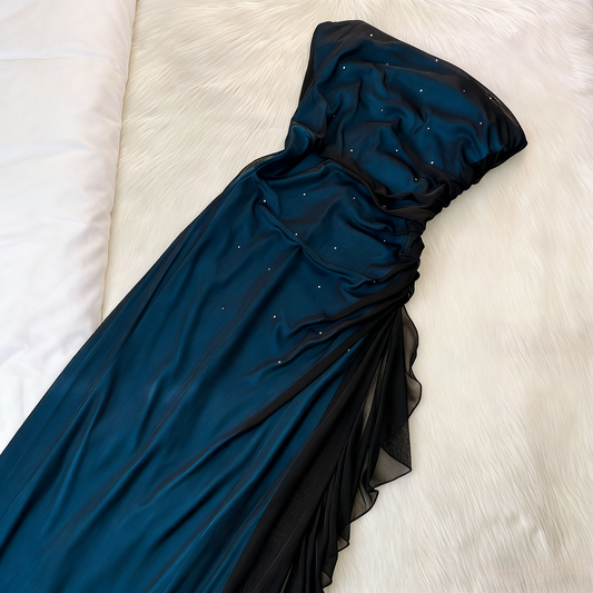 Classy Long Teal Prom Dress Chiffon Sheath Strapless Evening Dress ED07304