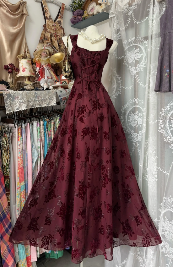 Chic Blue Long Prom Dress Printed Tulle Straps A-Line Evening Dress Sleeveless Birthday Dress ED07308