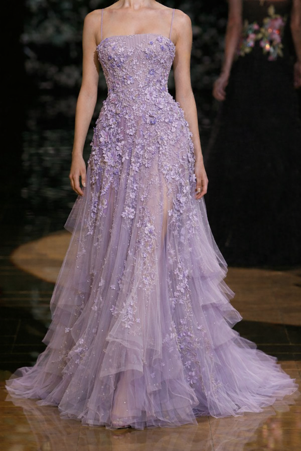 Fairy Purple Long Prom Dress Spaghetti Straps Tulle A-Line Evening Dress Sleeveless Appliques Birthday Dress ED07316