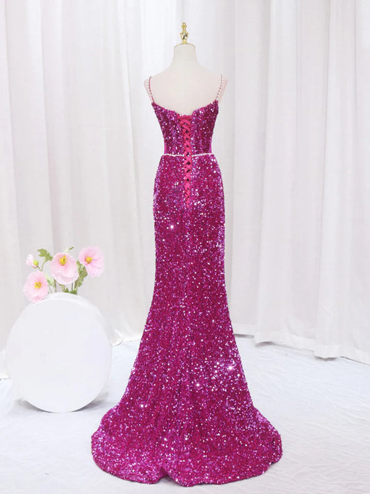 Simple Mermaid Sequin Long Prom Dress, Sequin Long Evening Dress ED0732
