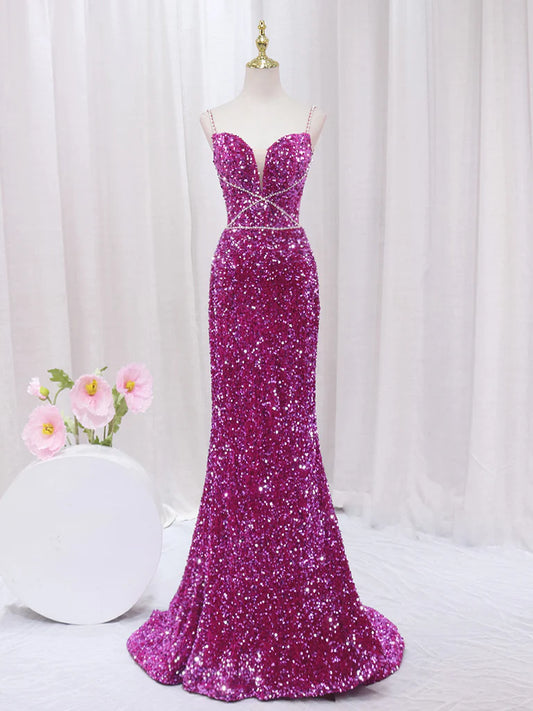 Simple Mermaid Sequin Long Prom Dress, Sequin Long Evening Dress ED0732