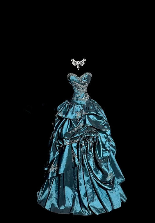 Fairy Long Teal Prom Dress Sweetheart A-Line Evening Dress Satin Beaded Formal Dress ED07336