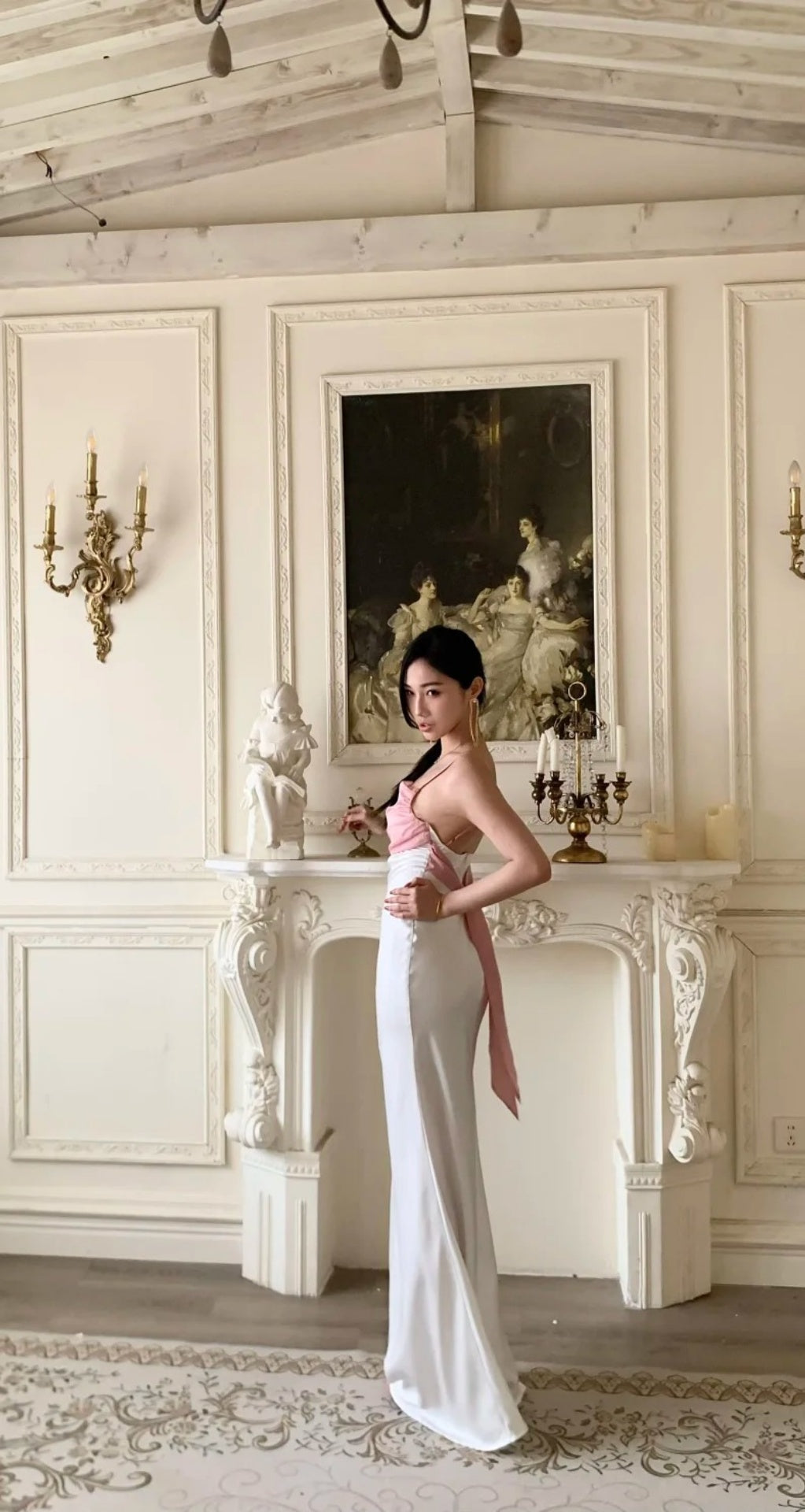 Robe de bal longue blanche chic à fines bretelles, robe de soirée fourreau en mousseline de soie ED07344