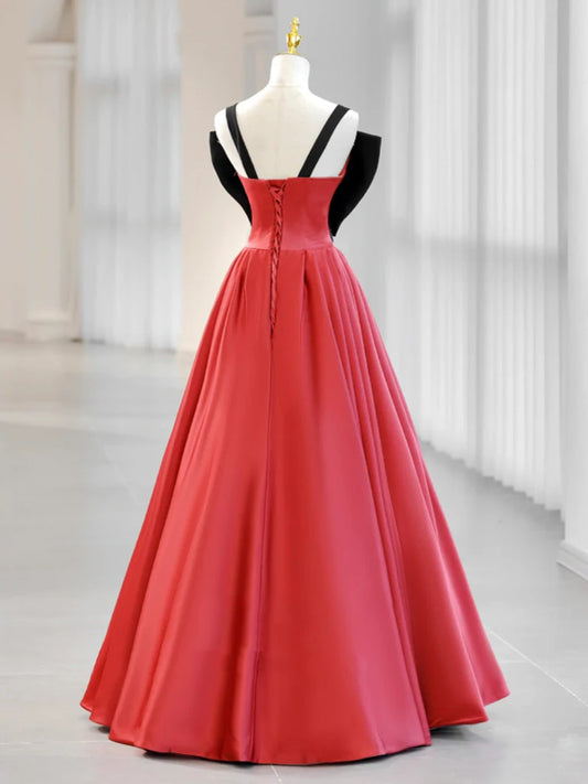 A-Line Watermelon Red Satin Long Prom Dress, Long Formal Dress ED0735
