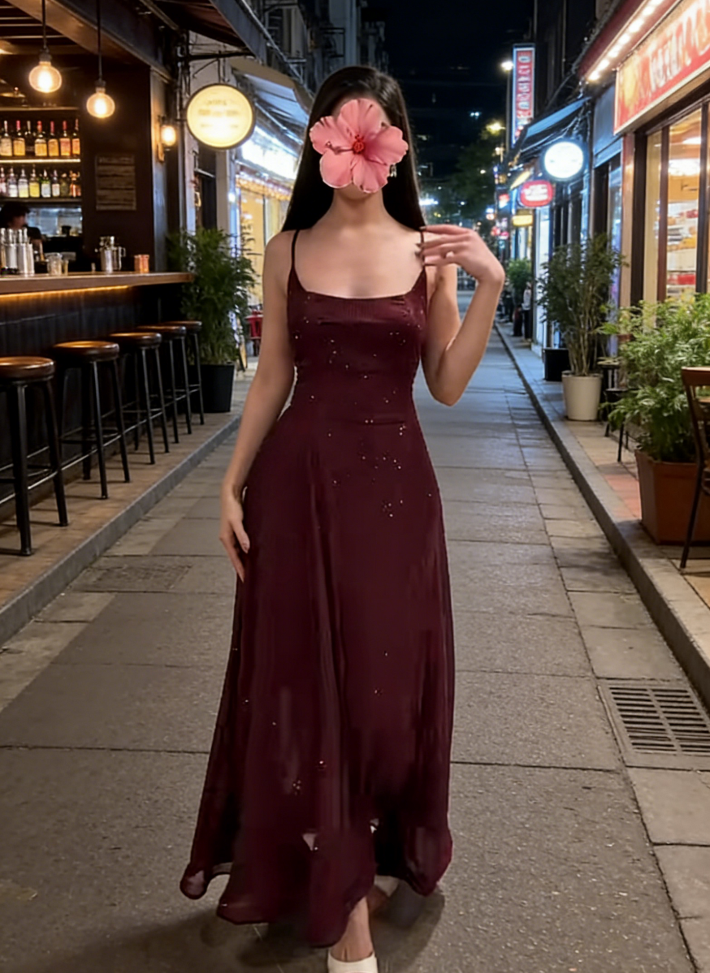 Elegantes, ärmelloses Chiffon-Abendkleid in A-Linie mit Spaghettiträgern (ED07351)