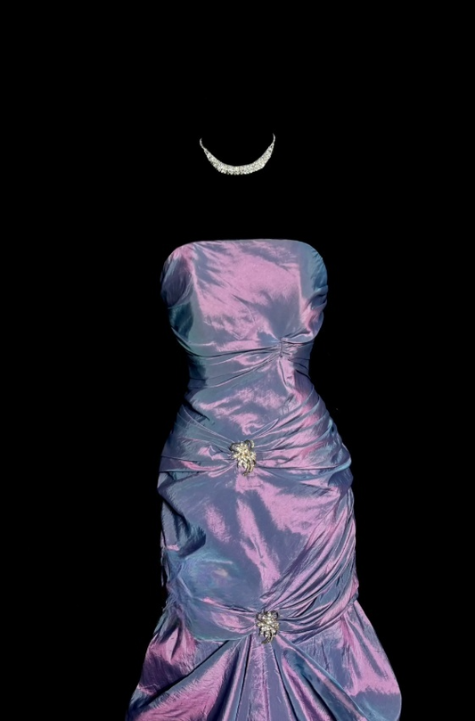 Classy Strapless Formal Dress Long Mermaid Evening Dress Sleeveless Satin Purple Prom Dress ED07352