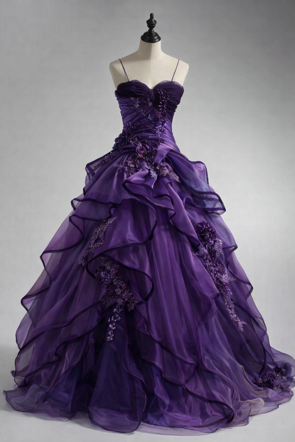 Classy A-Line Spaghetti Straps Formal Dress Long Tulle Evening Dress Sleeveless Purple Prom Dress ED07355