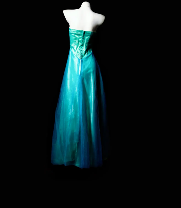 Vintage A-Line Strapless Evening Dress Long Tulle Green Appliques Prom Dress ED07360