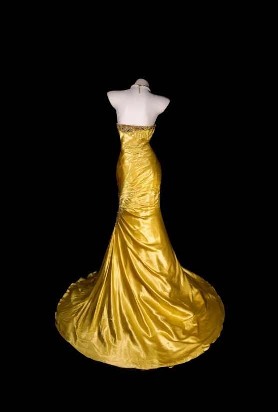 Robe de soirée fourreau élégante sans bretelles, longue en satin doré, robe de bal ED07392