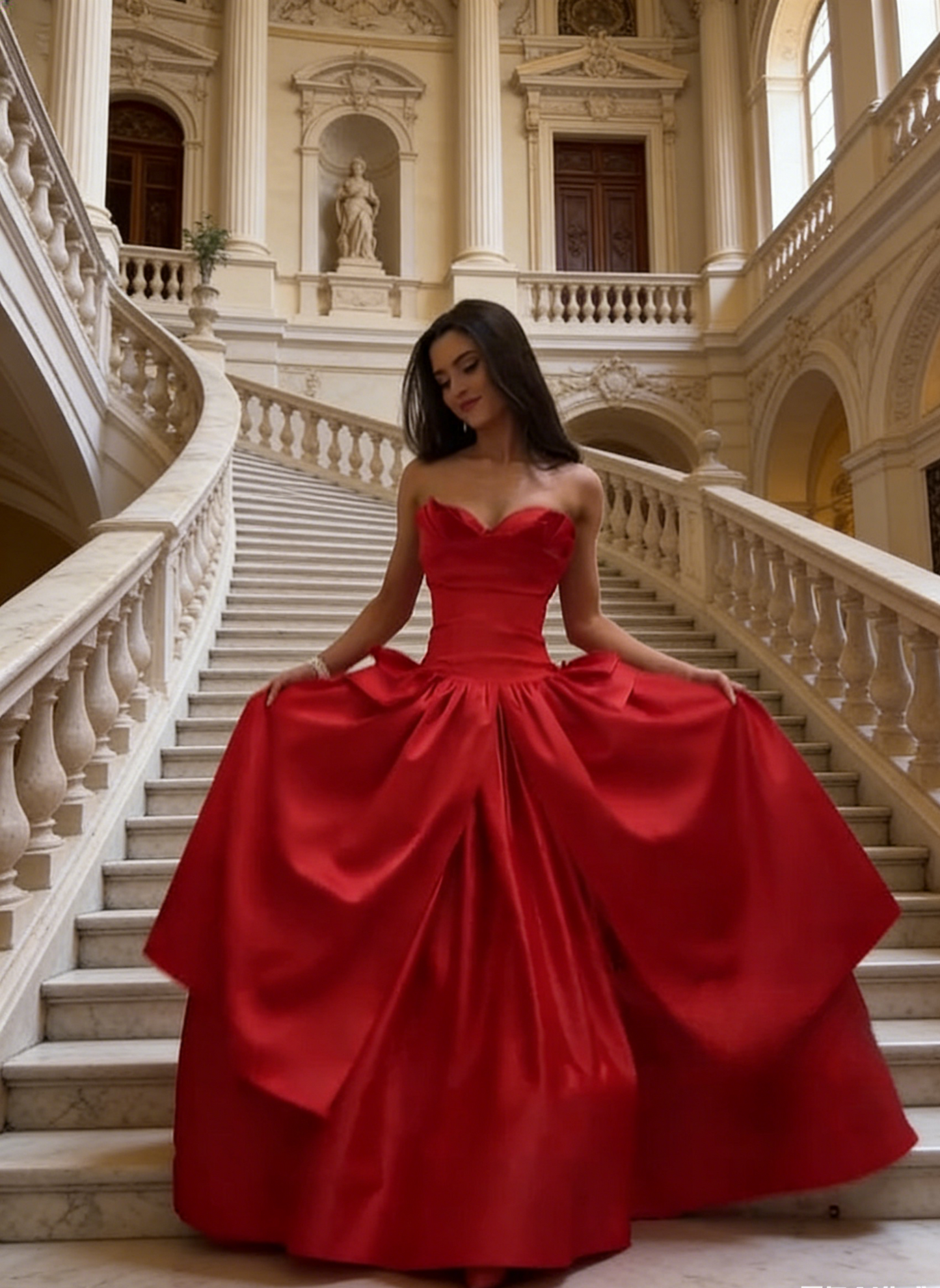 Chic A-Line Sweetheart Evening Dress Long Satin Red Prom Dress ED07393