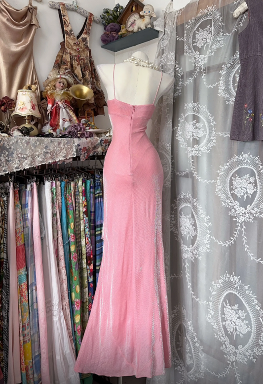 Gorgeous Pink Prom Dress Spaghetti Straps Sheath Evening Dress Chiffon Birthday Dress ED07404