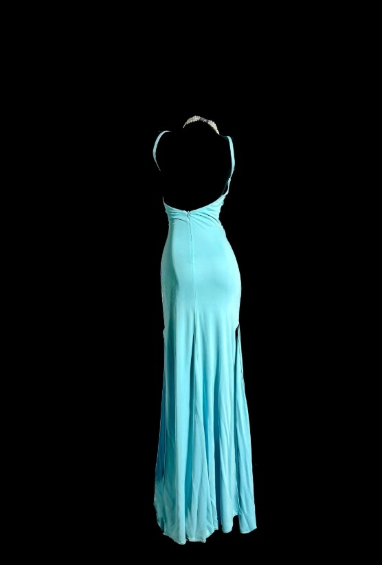 Chic Blue Prom Dress V-neck Sheath Evening Dress ED07405
