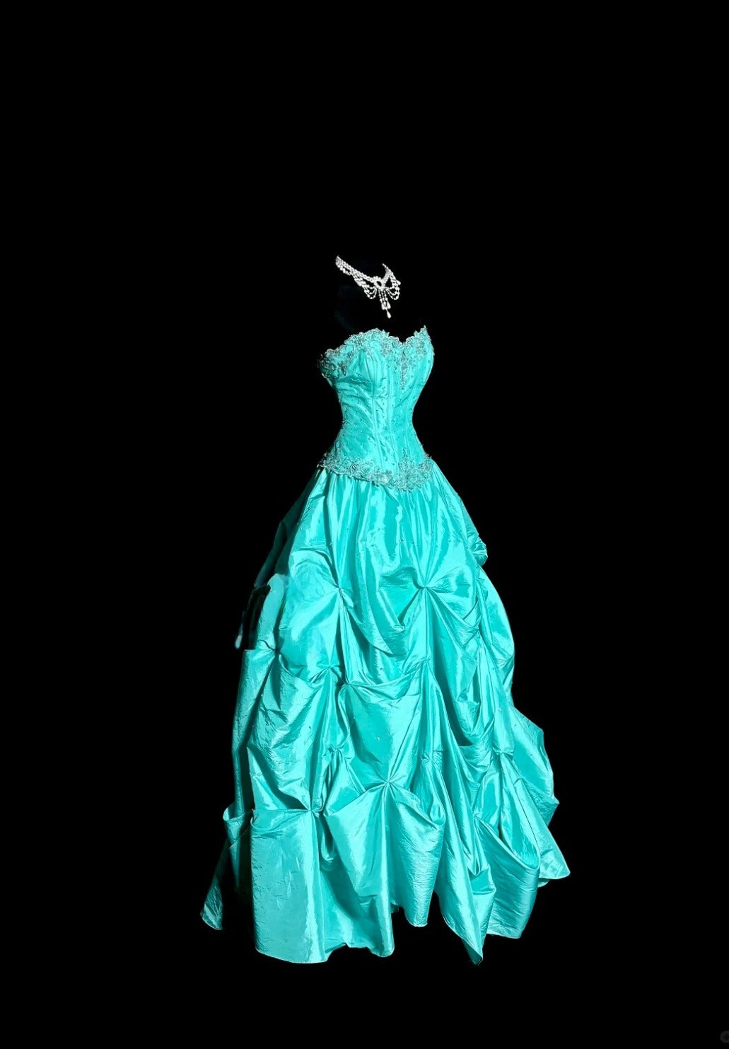 Elegantes türkisfarbenes Satin-Abendkleid mit Herzausschnitt, A-Linie, langes Modell ED07406