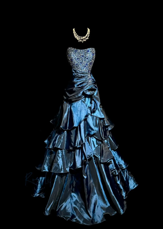 Chic Dark Teal Prom Dress Satin Strapless A-Line Long Evening Dress ED07412