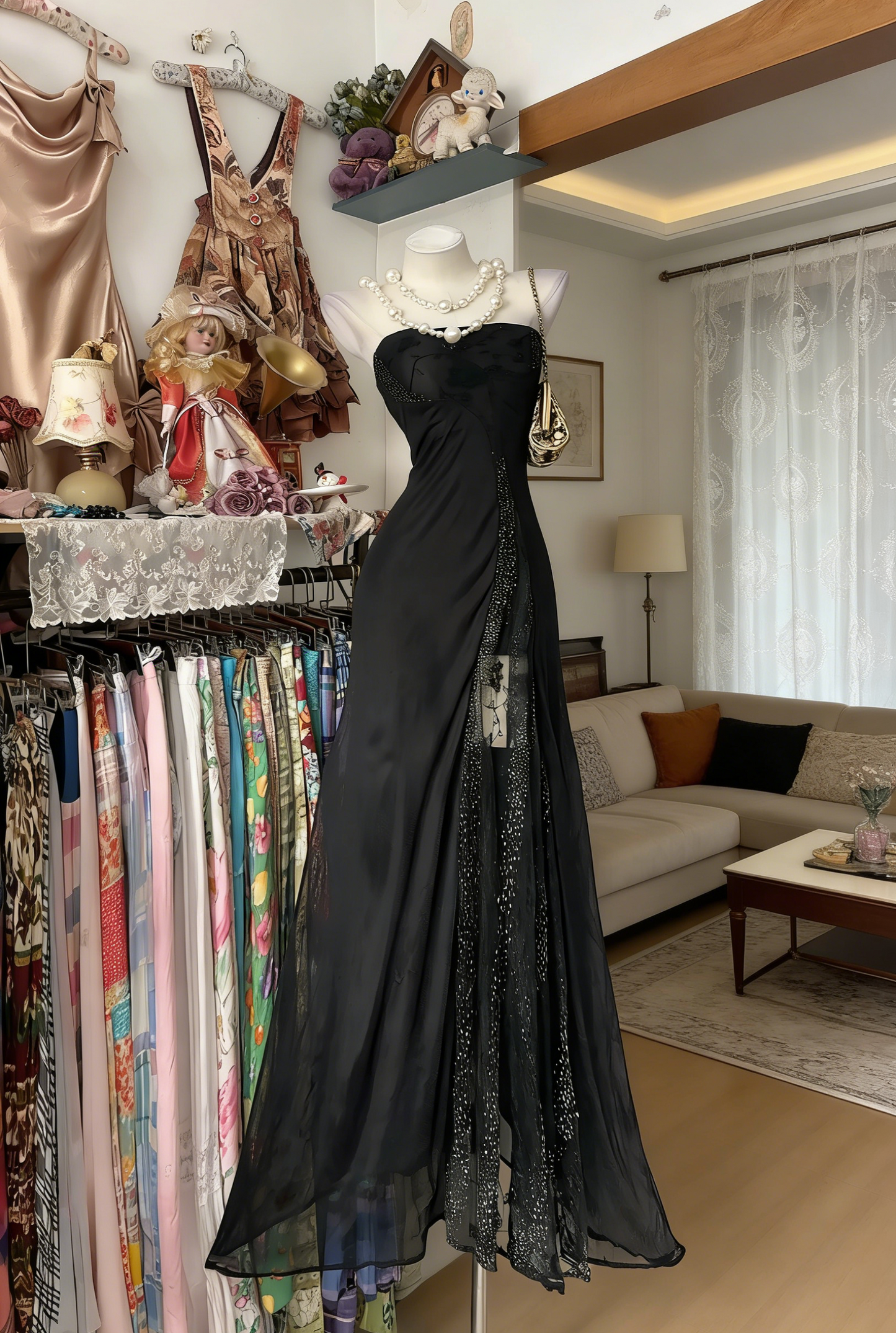 Fashion Black Prom Dress Chiffon Strapless Sheath Long Evening Dress with Slit ED07418