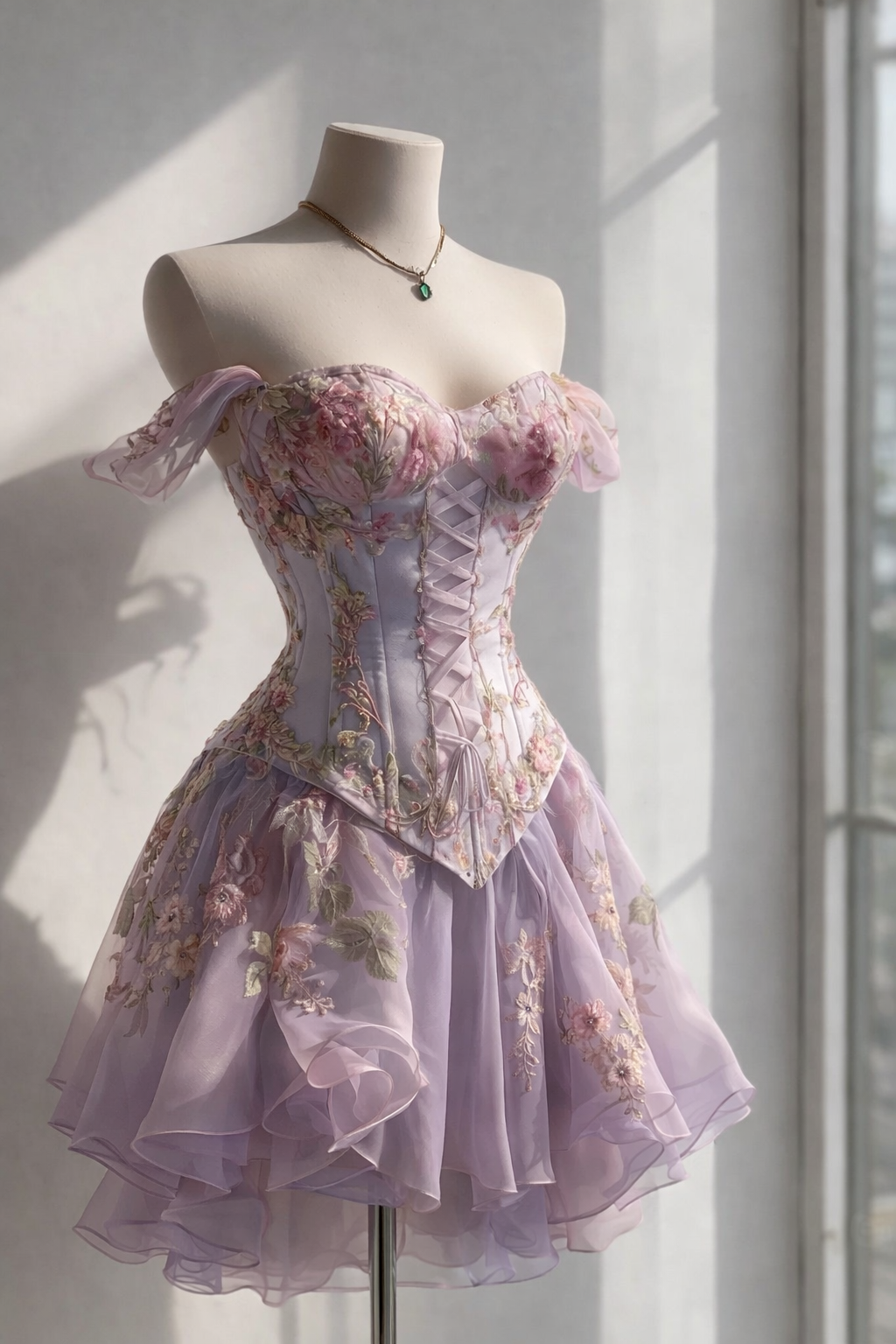 Fairy Light Purple Short Birthday Dress with Tulle Embroidery A-line Party Dress ED07432