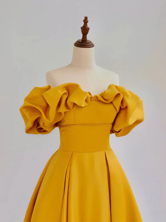 A-Line Off Shoulder Yellow Long Prom Dress, Yellow Long Graduation Dress ED0744