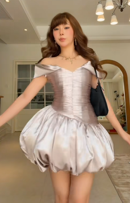 Elegantes kurzes Satin-Abschlussballkleid, schulterfreies Date-Kleid, A-Linien-Geburtstagskleid ED07445