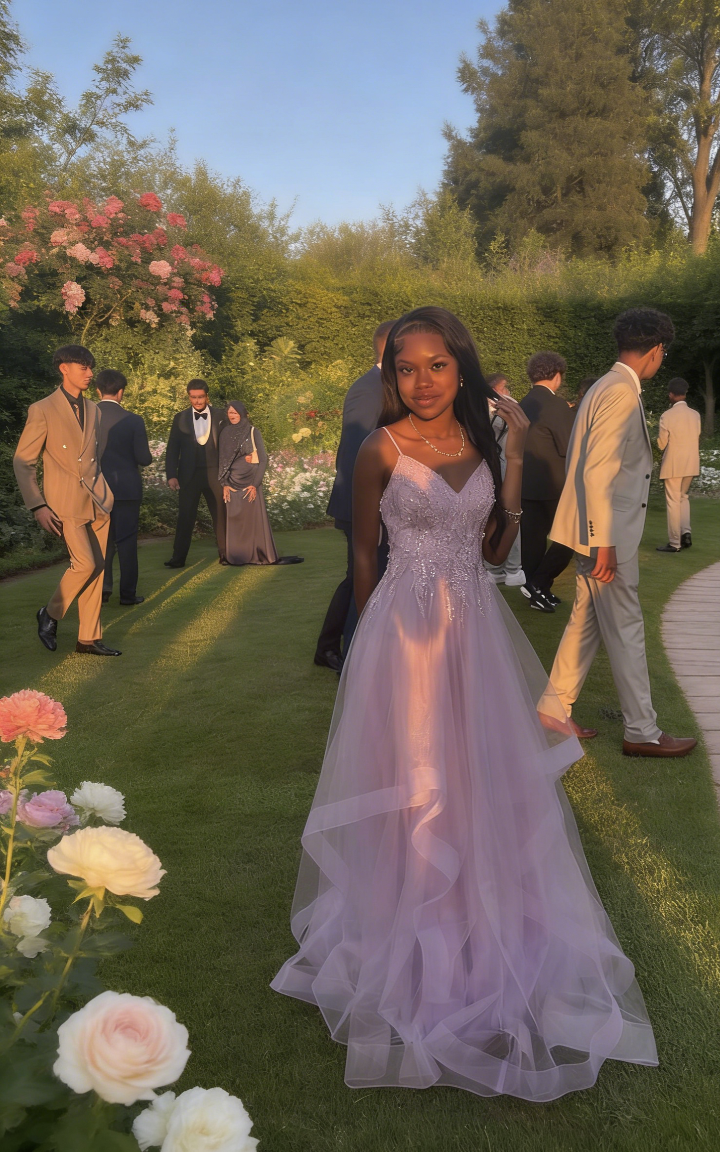 Elegantes A-Linien-Abendkleid mit Spaghettiträgern aus Tüll, langes rosa Ballkleid ED07449