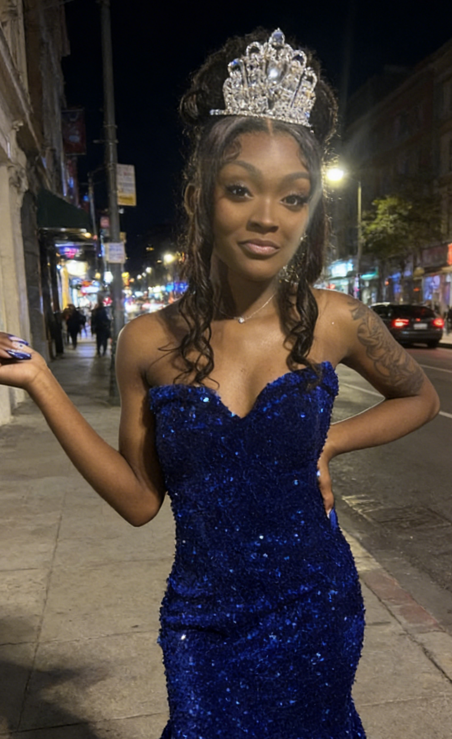 Gorgeous Sheath Sweetheart Sequins Evening Dress Long Blue Prom Dress ED07455