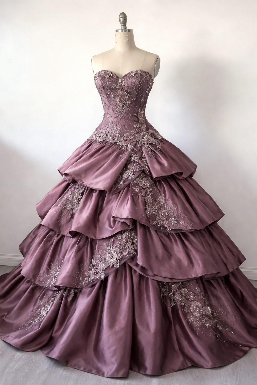 Chic Sweetheart A-Line Satin Long Evening Dress Appliques Dusty Pink Prom Dress ED07478