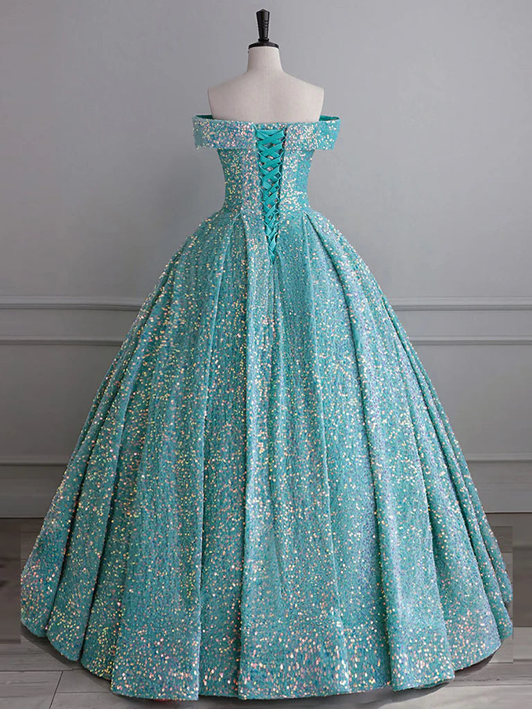 Blue Green Velvet Sequin Long Prom Dress, Velvet Formal Dress ED0749