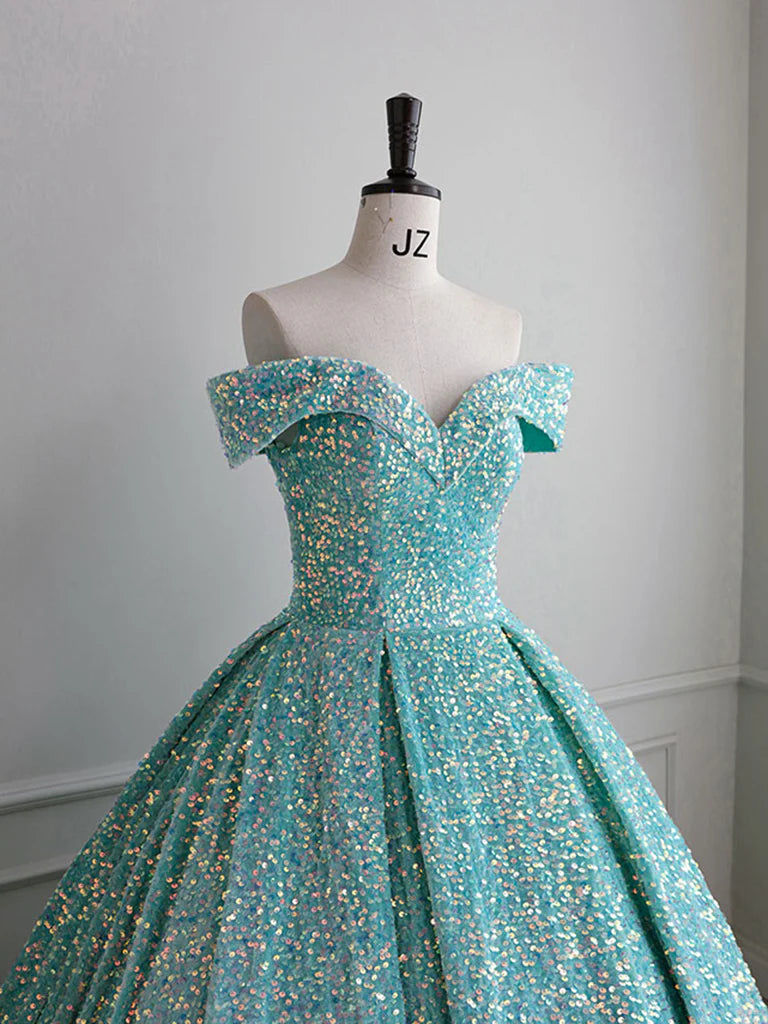 Blue Green Velvet Sequin Long Prom Dress, Velvet Formal Dress ED0749