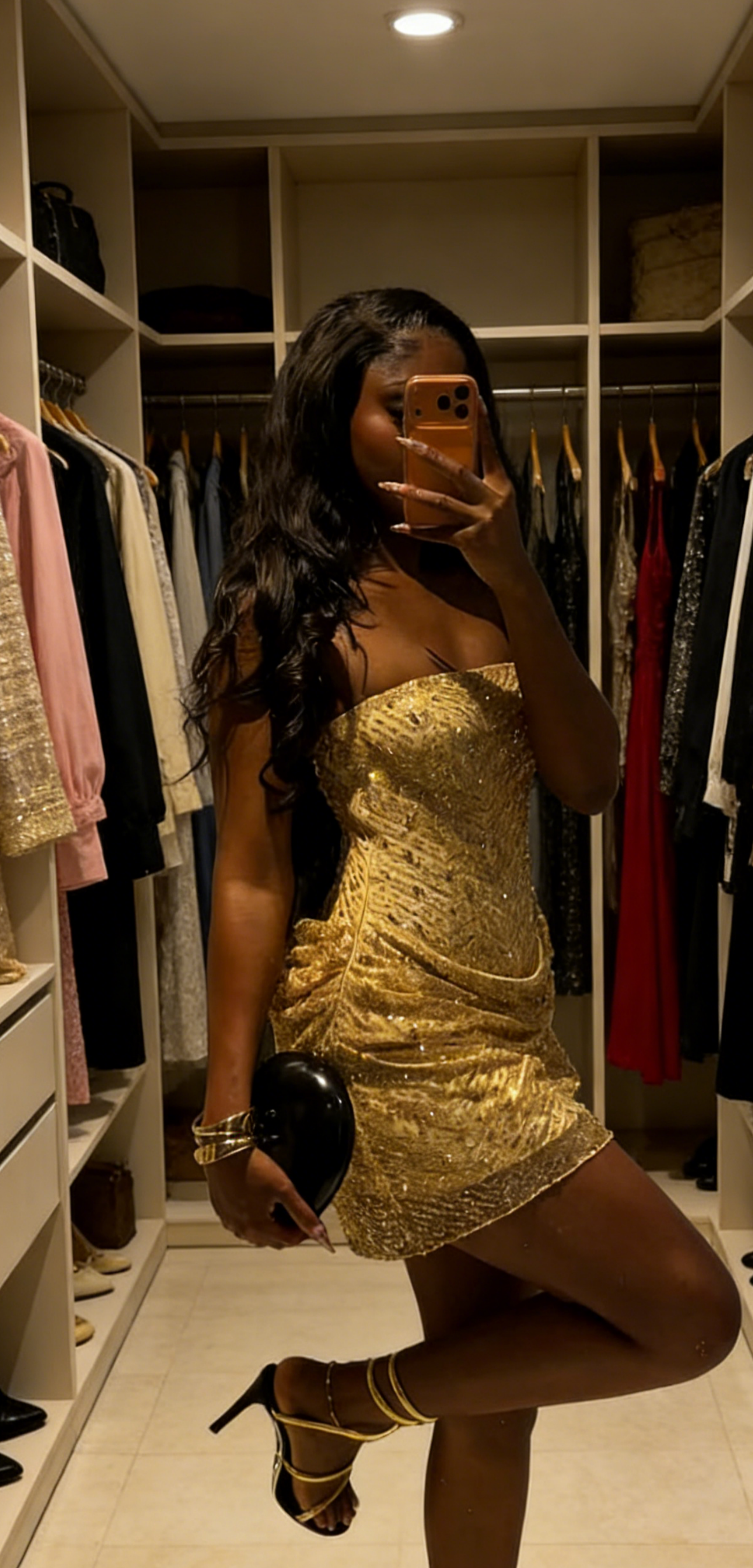 Gold Short Beaded Prom Dress Strapless Bodycon Cocktail Dress Sleeveless Short Semi-Formal Dress ED07502