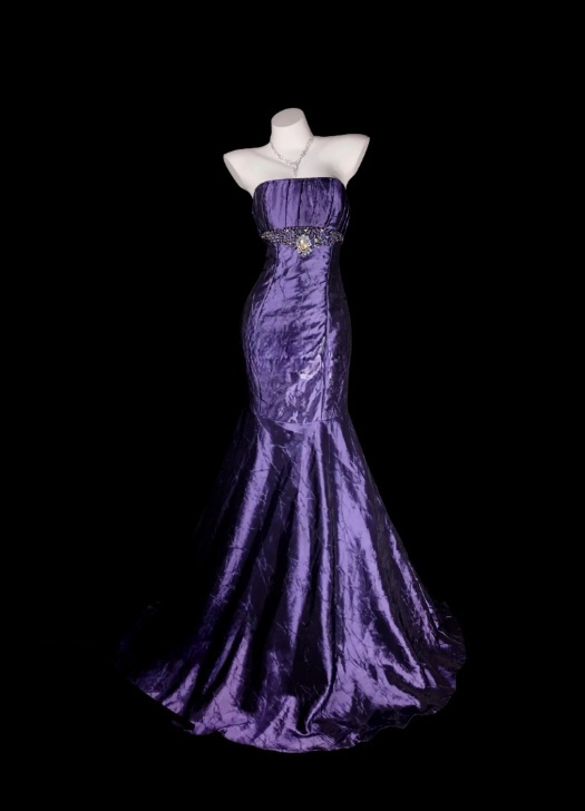 Chic Sheath Strapless Satin Long Evening Dress Purple Prom Dress ED07515