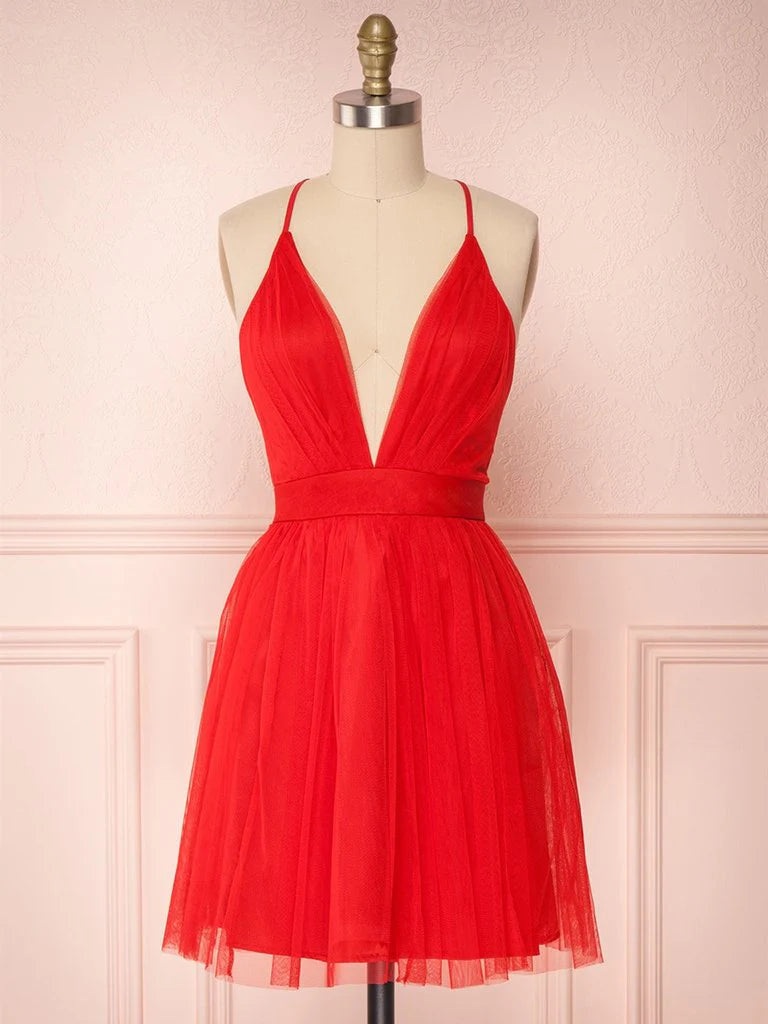 Einfaches schwarzes kurzes Ballkleid mit V-Ausschnitt, schwarzes Homecoming-Kleid ED0753