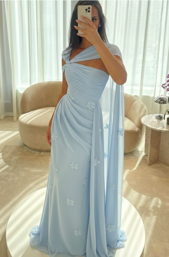 Blue Dress for Wedding Guest Sheath Chiffon Long Evening Dress ED07534 –  EvaFashionDress