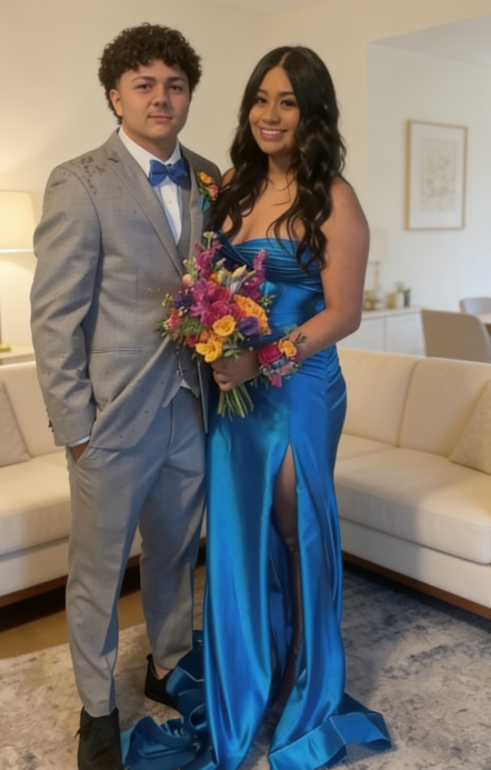Blue Prom Dress Chic Strapless Formal Dress Sheath Satin Long Evening Dress ED07536