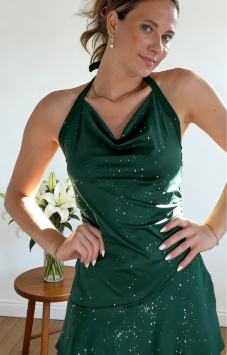 Green Birthday Dress Sheath Halter Cocktail Dress Sleevless Chiffon Short Prom Dress ED07551