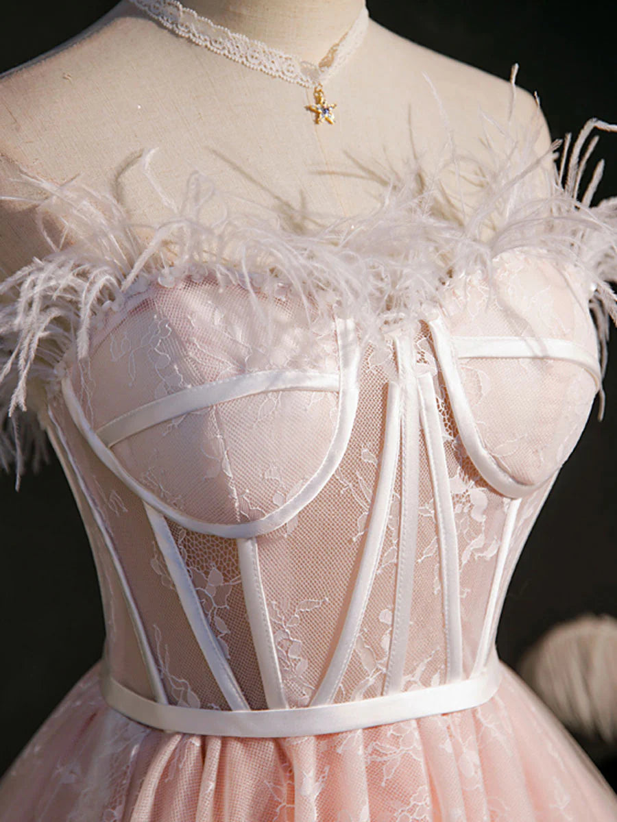 Süßes kurzes Ballkleid aus Tüll mit herzförmigem Ausschnitt, rosa Tüllkleid für die Heimkehr ED0757