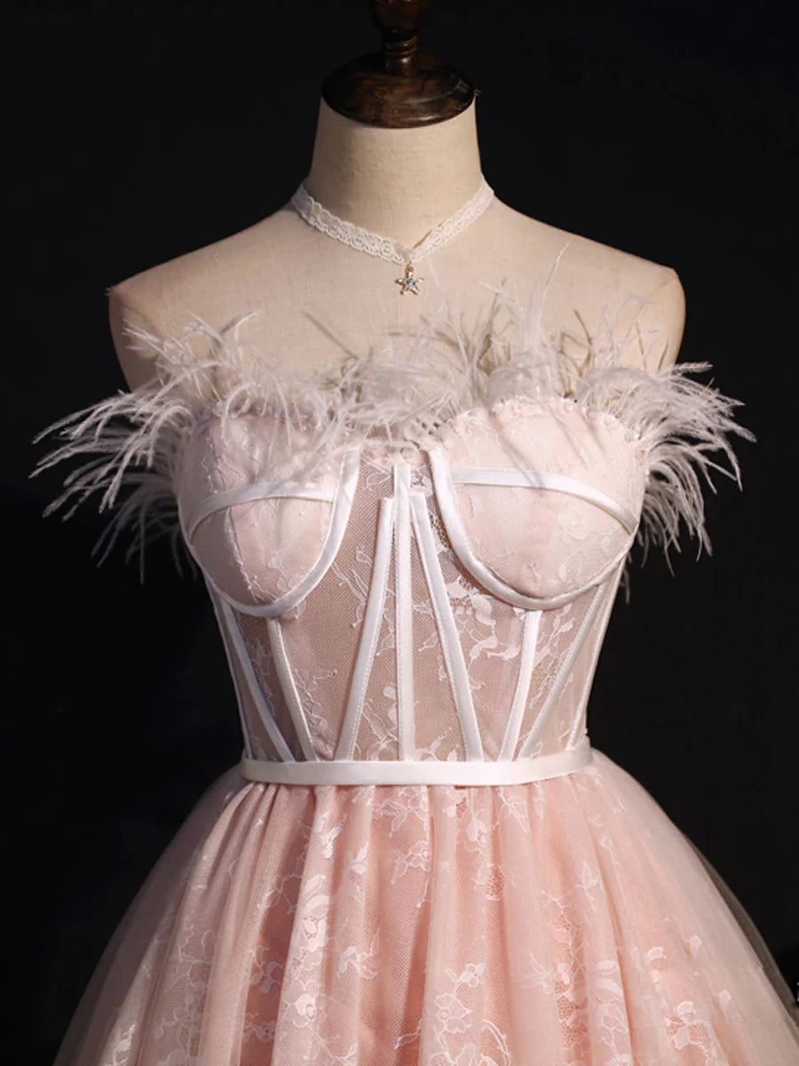 Süßes kurzes Ballkleid aus Tüll mit herzförmigem Ausschnitt, rosa Tüllkleid für die Heimkehr ED0757