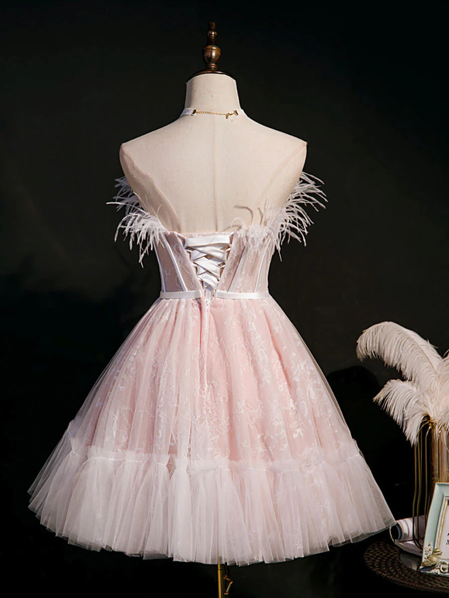 Süßes kurzes Ballkleid aus Tüll mit herzförmigem Ausschnitt, rosa Tüllkleid für die Heimkehr ED0757