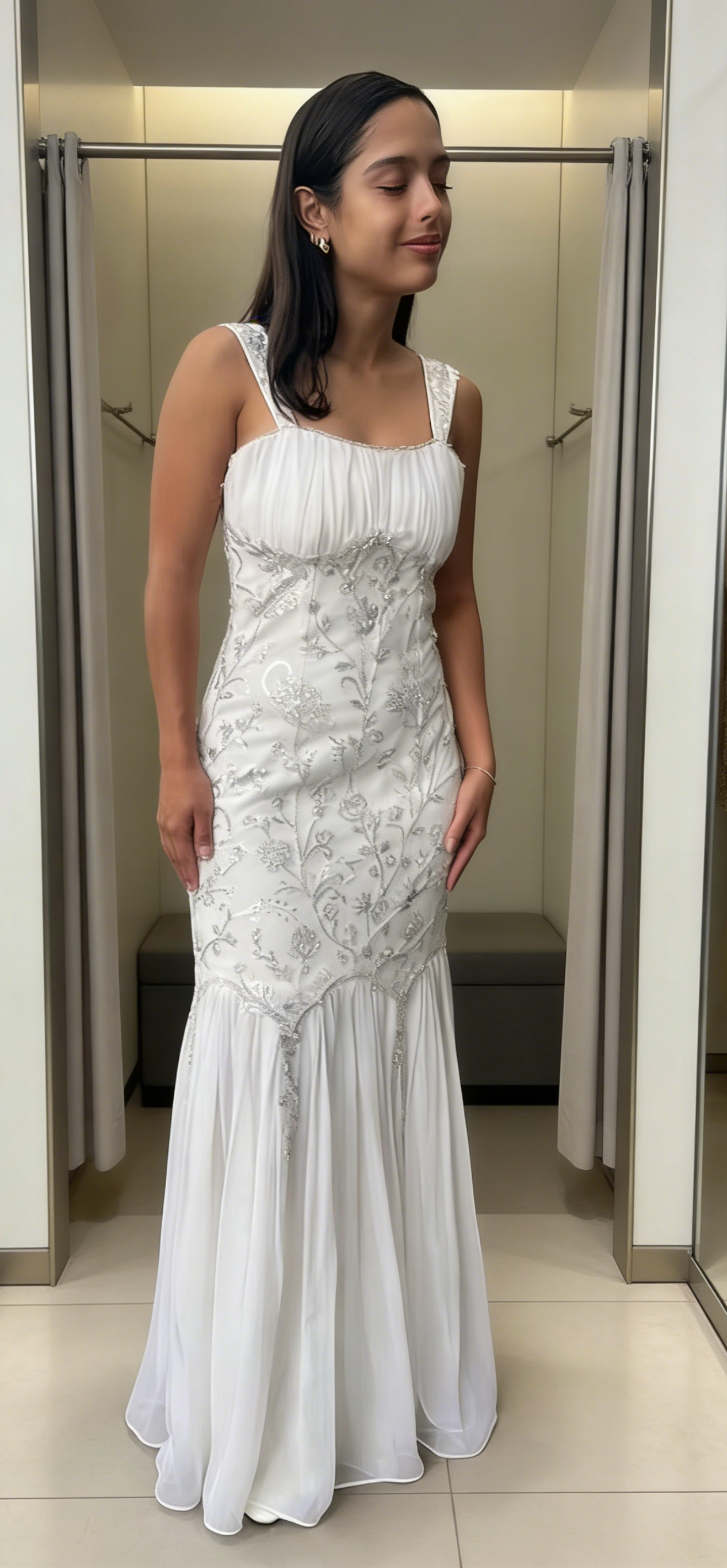 Pretty Ivory Sheath Wedding Guest Dress Straps Chiffon Beaded Long Eve EvaFashionDress Pretty Ivory Sheath Wedding Guest Dress Straps Chiffon Beaded Long Eve EvaFashionDress