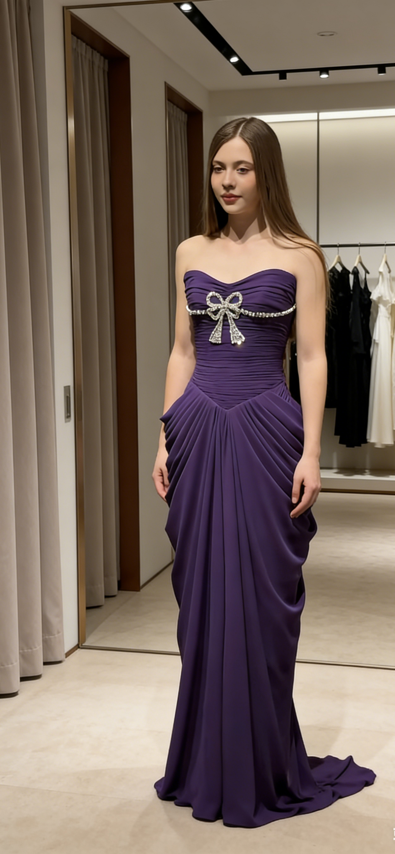 Purple Prom Dress Strapless Sheath Chiffon Long Evening Dress ED07590