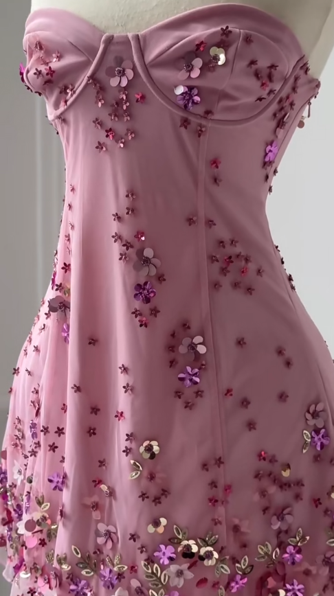 Pink Cocktail Dress Sweetheart A-Line Chiffon Party Dress Applique Short Prom Dress ED07609