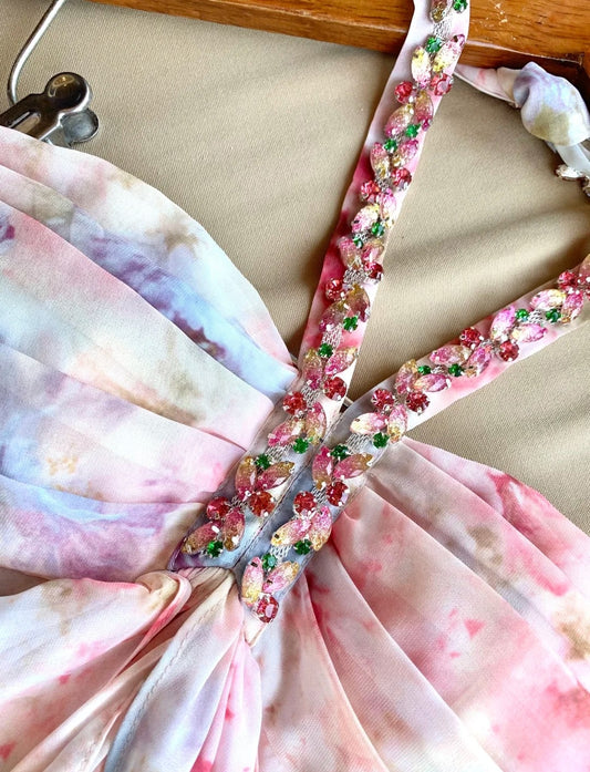 Pink Short Prom Dress Halter Sheath Chiffon Cocktail Dress Sleeveless Short Semi-Formal Dress ED07619