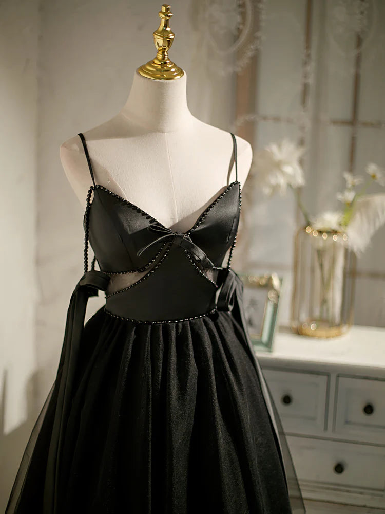 Schwarzes A-Linien-Tüll-Kurzballkleid, schwarzes Homecoming-Kleid ED0762