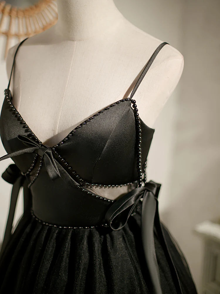 Schwarzes A-Linien-Tüll-Kurzballkleid, schwarzes Homecoming-Kleid ED0762