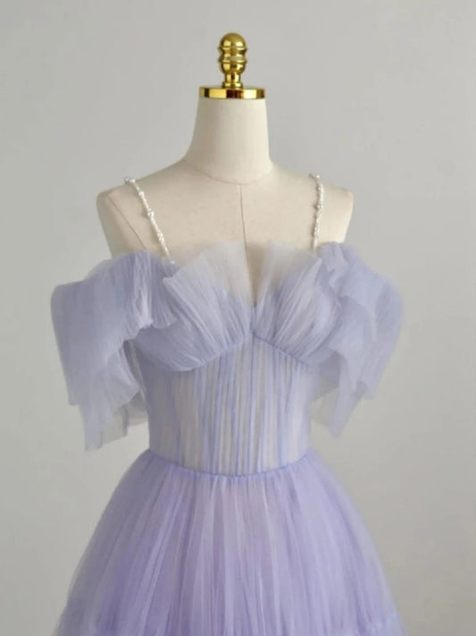 A-Line Purple Tulle Long Prom Dress, Purple Formal Dress ED0765