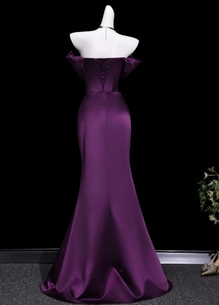 Robe de bal violette Robe de soirée longue fourreau à épaules dénudées Robe de soirée en satin ED07654