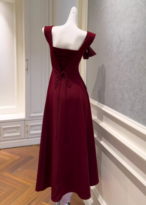 Burgundy Prom Dress Straps A-Line Satin Long Evening Dress ED07656