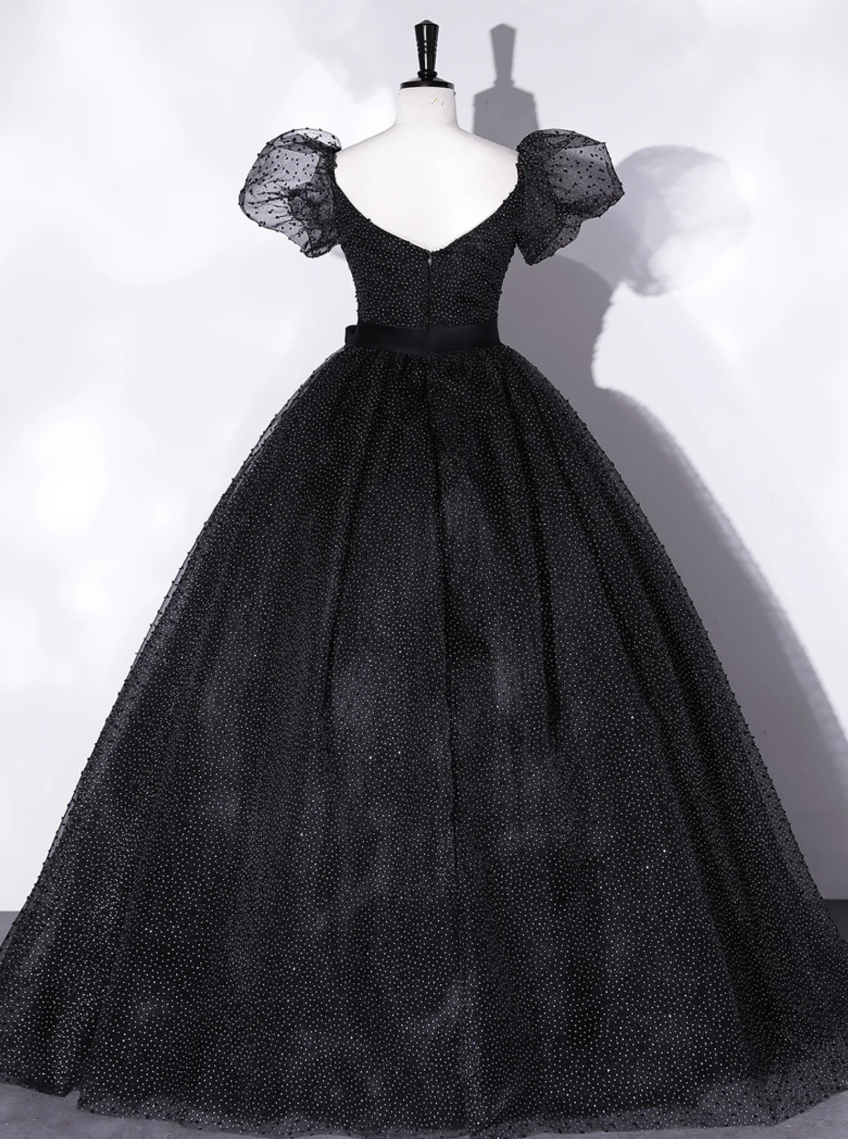 Black A-Line Tulle Long Prom Dresses, Black Formal Sweet 16 Dress ED0766