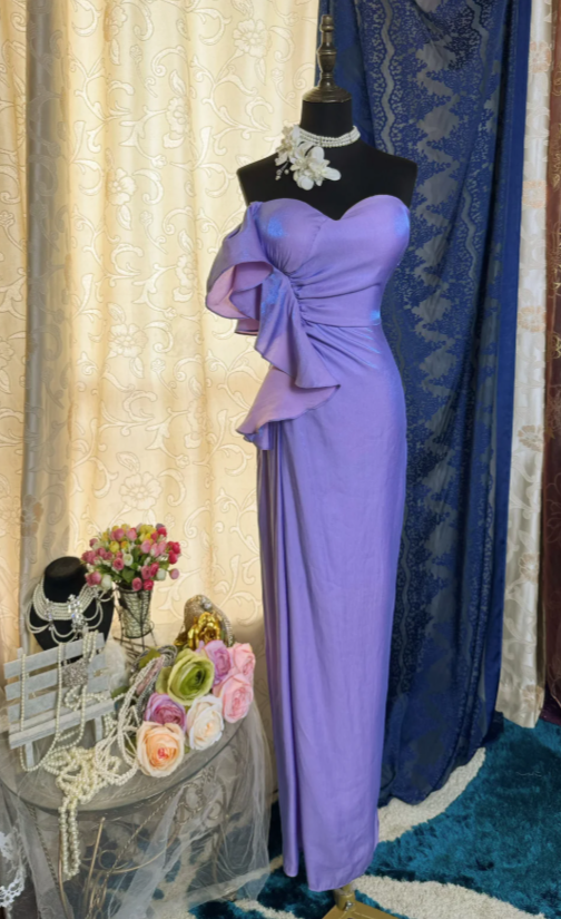 Robe de bal violette fourreau bustier en mousseline longue robe de soirée ED07662