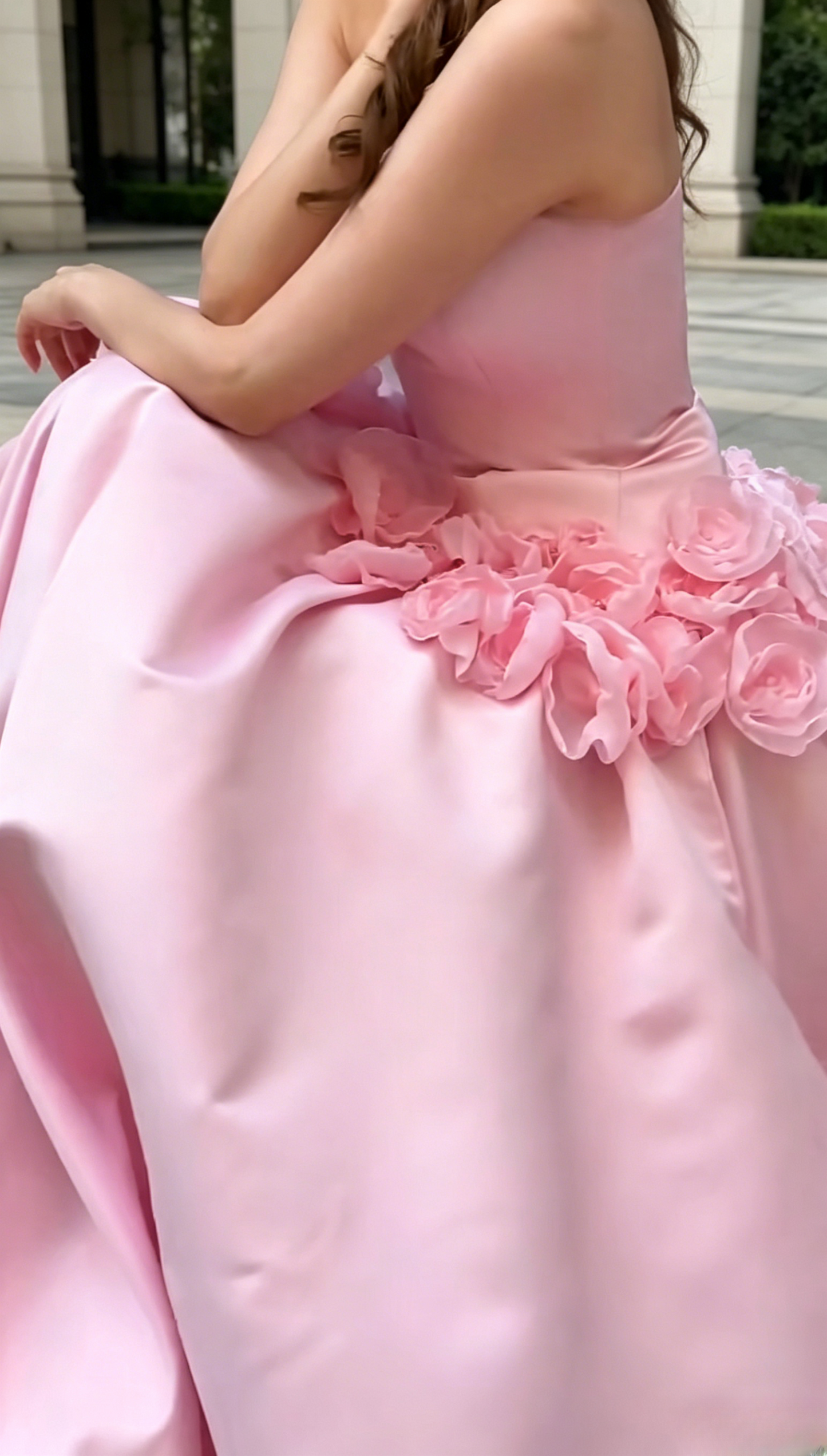 Pink Prom Dress Strapless A-line Satin Long Evening Dress ED07663